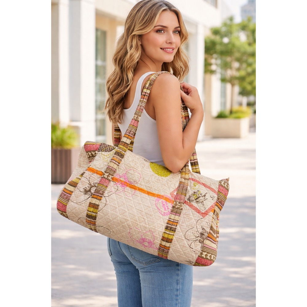 Weekender Travel Bag, Quilted Cotton Handmade Quilted Fabric Duffle Bag,
